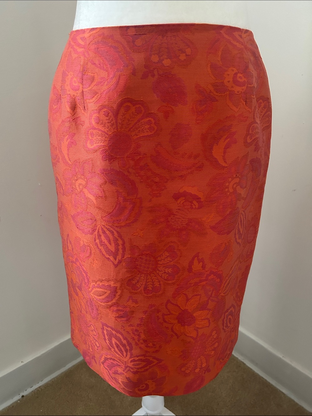 CanvasBacks Orange Floral Jacquard Pencil Skirt sz 6/8